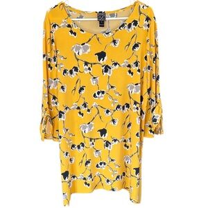 Like New Clara Sun Woo Yellow Floral Tie Sleeve Tunic Top Size Large
